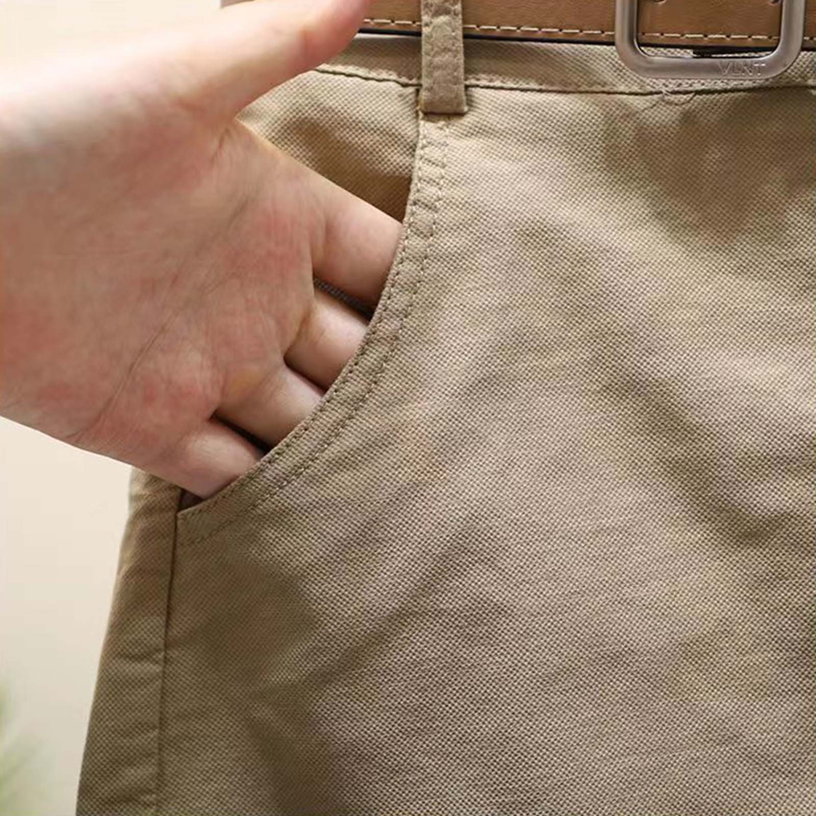 thumbnail image 5 of Pantalones cortos informales de mujer de mezcla de lino con cintura alta y abertura lateral - Cintura elástica y ligeros para el verano, 5 of 5